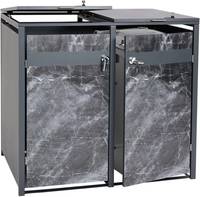 HW Mülltonnenbox HWC-J82 Mülltonnenverkleidung 2 er Metall anthrazit - Marmor-Optik dunkel erweiterbar