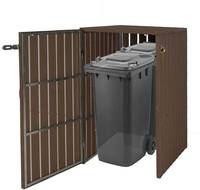 HW Mülltonnenbox HWC-J28 Mülltonnenverkleidung 1-2 er Metall Holzoptik erweiterbar braun