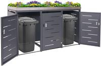 HW Mülltonnenbox HWC-H40 Mülltonnenverkleidung 3er Pflanzkasten Edelstahl-Metall-Kombi grau erweiterbar