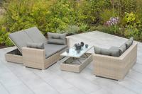 MX Gartenmöbel Manzano Multifunktionsecke Stahlgestell Kunststoffgeflecht Steinbeige Tisch 100x50cm