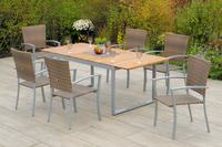 MX Gartenmöbel Savona Set 5 tlg. Stapelsessel Aluminium Akazienholz Silber/Naturgrau Tisch 150/200x90cm