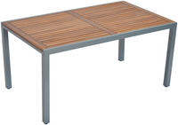 MX Gartenmöbel Silano Set 4 tlg. Stapelsessel Aluminium Akazienholz Silber/Graubeige Tisch 150x90cm