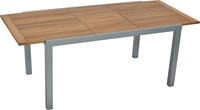 MX Gartenmöbel Silano Set 5 tlg. Stapelsessel Aluminium Akazienholz Silber/Graubeige Tisch 150/200x90cm