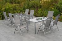 MX Gartenmöbel Carrara Set 9 tlg. Alugestell Silber/Diamantbraun Flex-Tisch 160/320x78cm