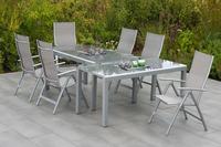 MX Gartenmöbel Carrara Set 7 tlg. Alugestell Silber/Diamantbraun Flex-Tisch 160/320x78cm