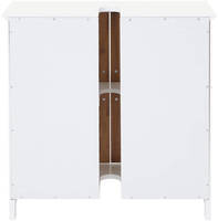 HW Badmöbel Unterschrank HWC-B41 Türen Staufach Bambus Natur/Weiß 60x60x30cm