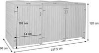 HW Mülltonnenbox HWC-H74 Mülltonnenverkleidung XL 3-6 er erweiterbar Holz FSC-zertifiziert - grau/weiß