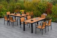 MX Gartenmöbel Santorin Set 11 tlg. Stapelsessel Aluminium Akazienholz Graphit/Natur Flex-Tisch 180/300x100cm